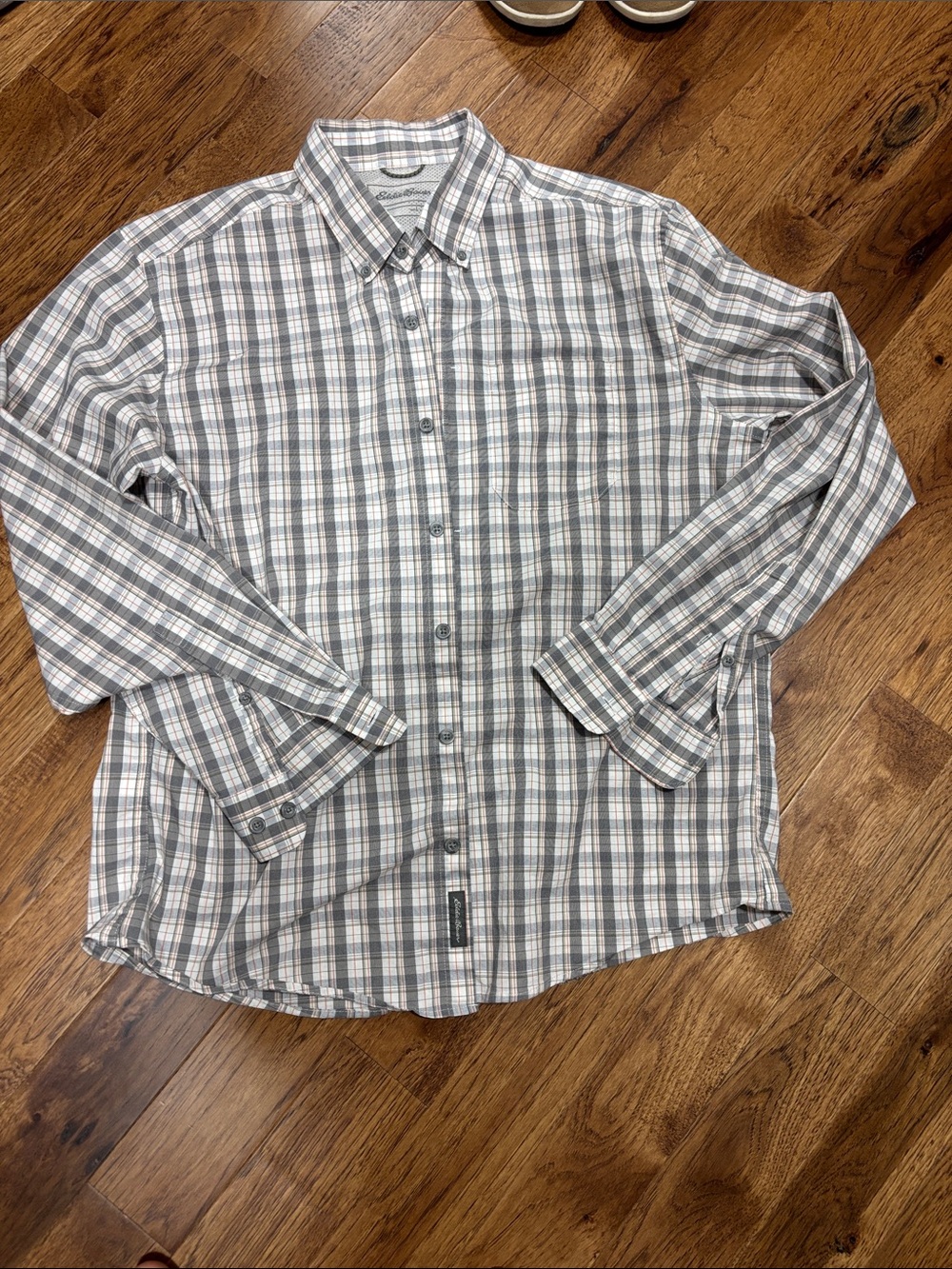 Eddie Bauer Gray & White Plaid Button-Down Shirt
